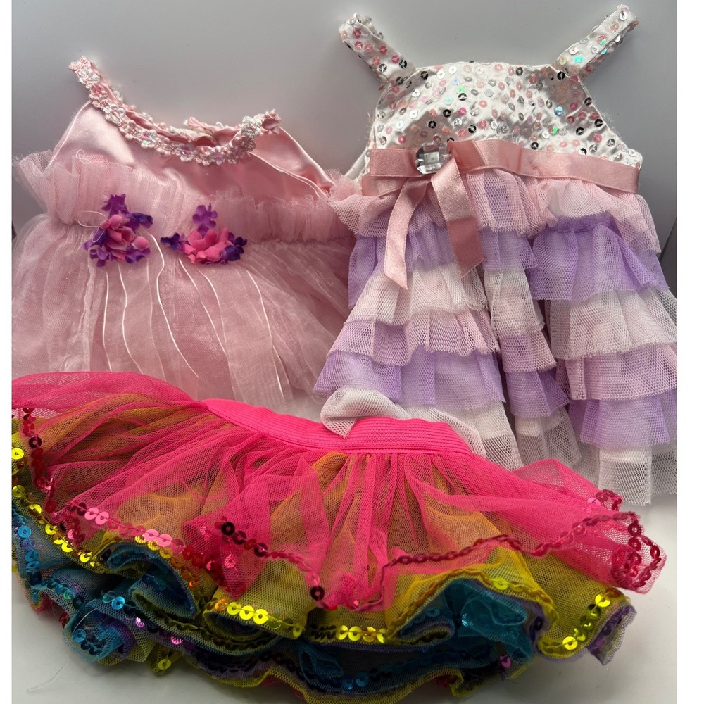 Build-A-Bear Clothing Lot 2 Dresses 1 Skirt Tulle Sequins Party Dress